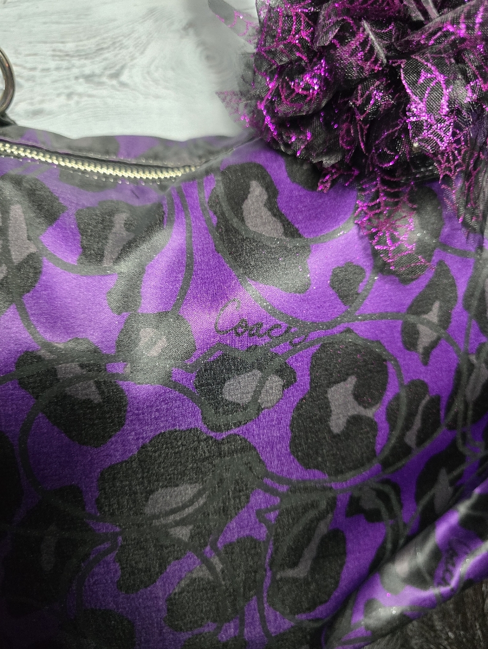 Y2K Coach Poppy Daisy Ocelot Glam Tote Purple Leopard Print Glitter Indie Sleaze - Picture 12 of 14